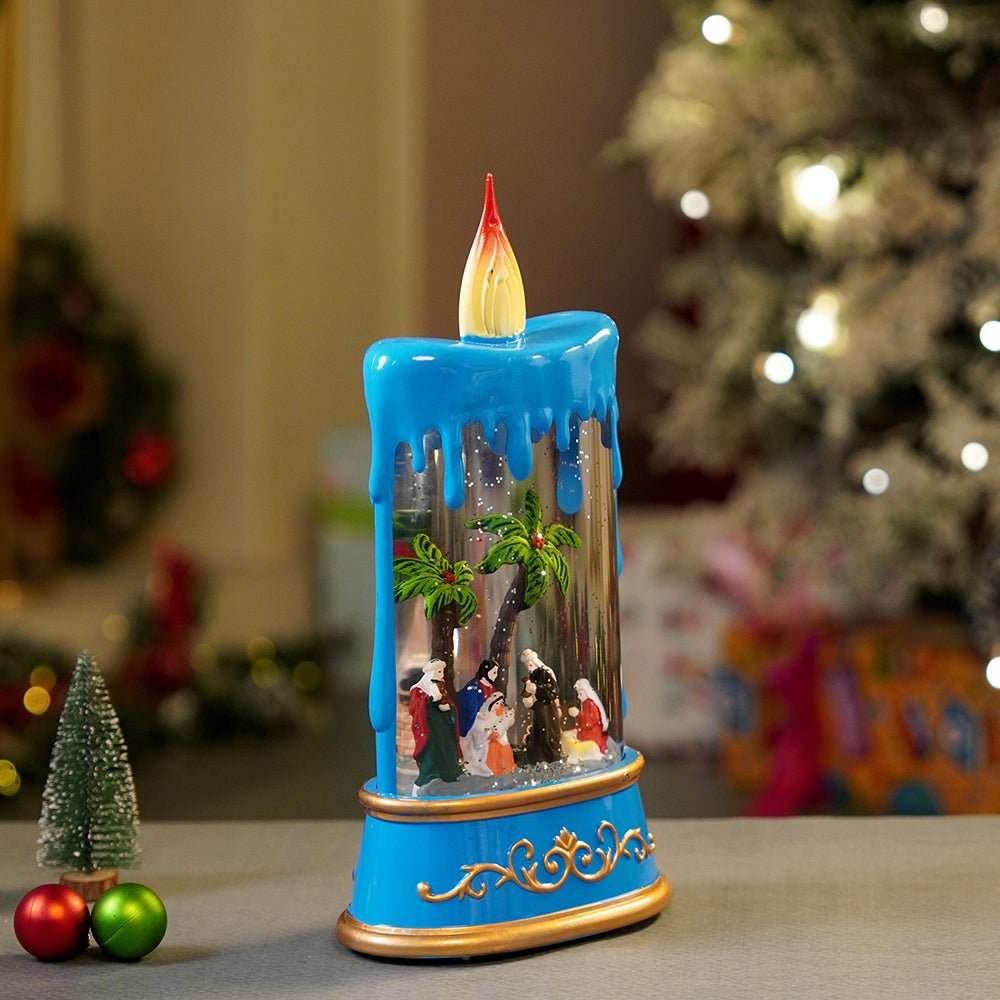 Little Surprise Box Blue Candle, with Musical Glitter Water and Lights, Christmas home décor and decoration - Christmas Decor