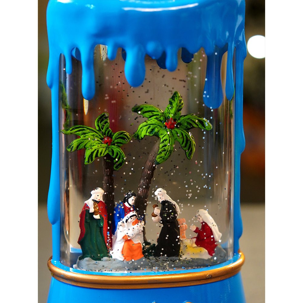 Little Surprise Box Blue Candle, with Musical Glitter Water and Lights, Christmas home décor and decoration - Christmas Decor