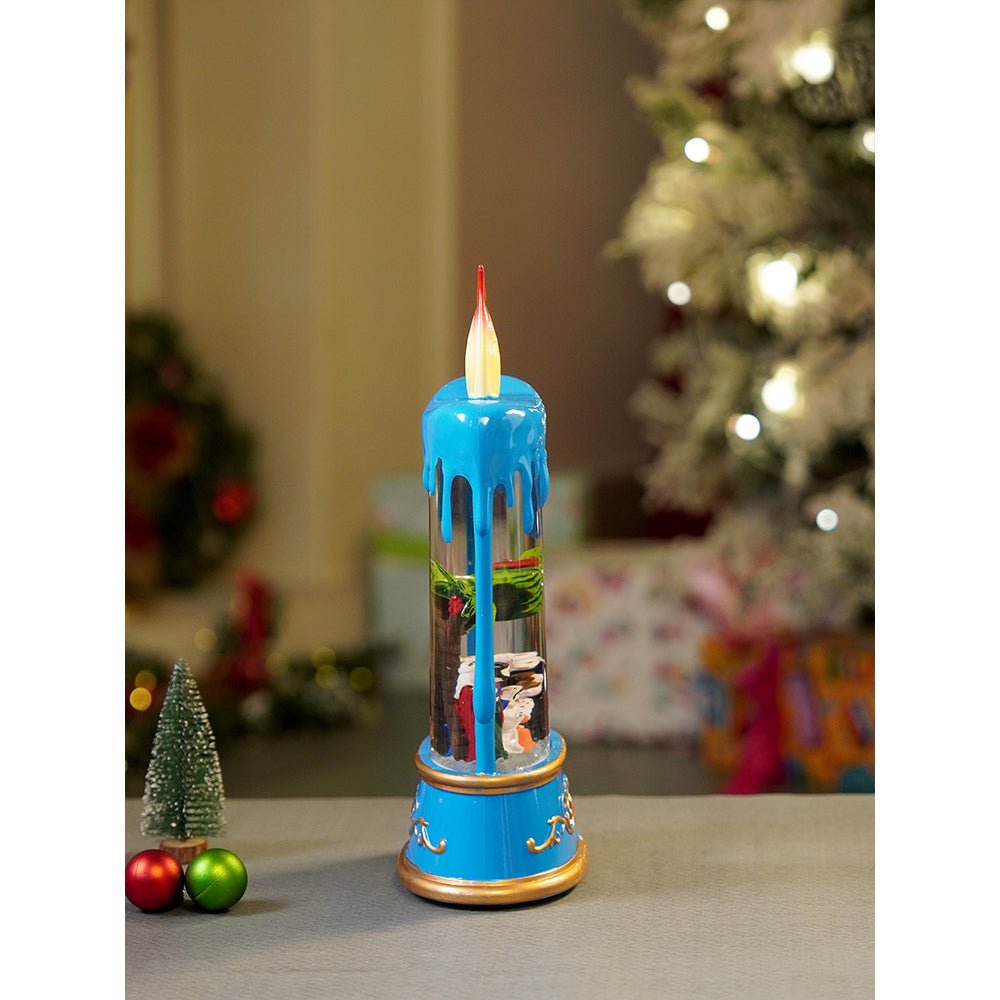 Little Surprise Box Blue Candle, with Musical Glitter Water and Lights, Christmas home décor and decoration - Christmas Decor
