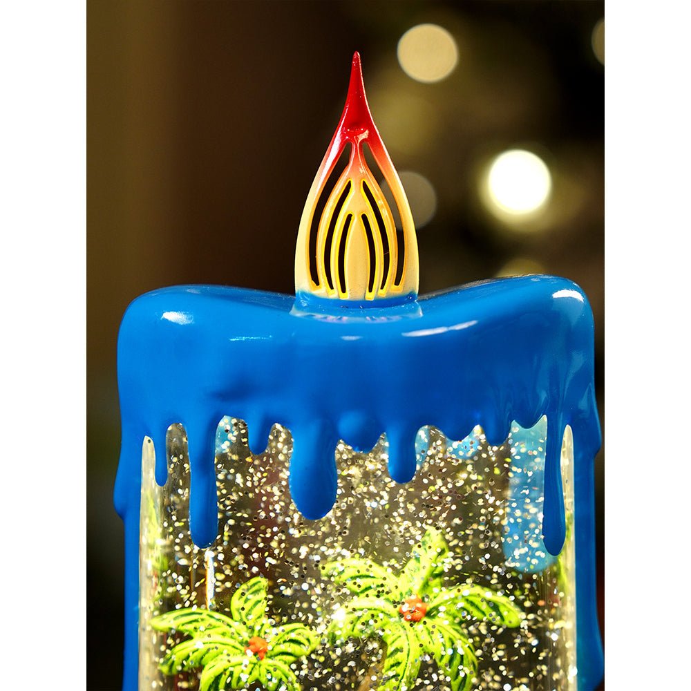 Little Surprise Box Blue Candle, with Musical Glitter Water and Lights, Christmas home décor and decoration - Christmas Decor