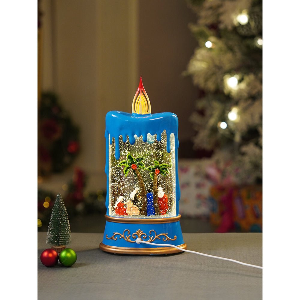 Little Surprise Box Blue Candle, with Musical Glitter Water and Lights, Christmas home décor and decoration - Christmas Decor