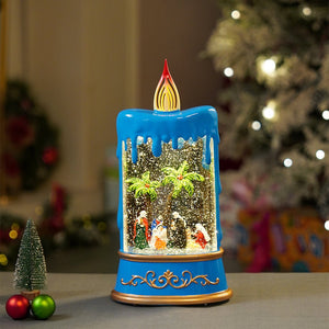 Little Surprise Box Blue Candle, with Musical Glitter Water and Lights, Christmas home décor and decoration - Christmas Decor
