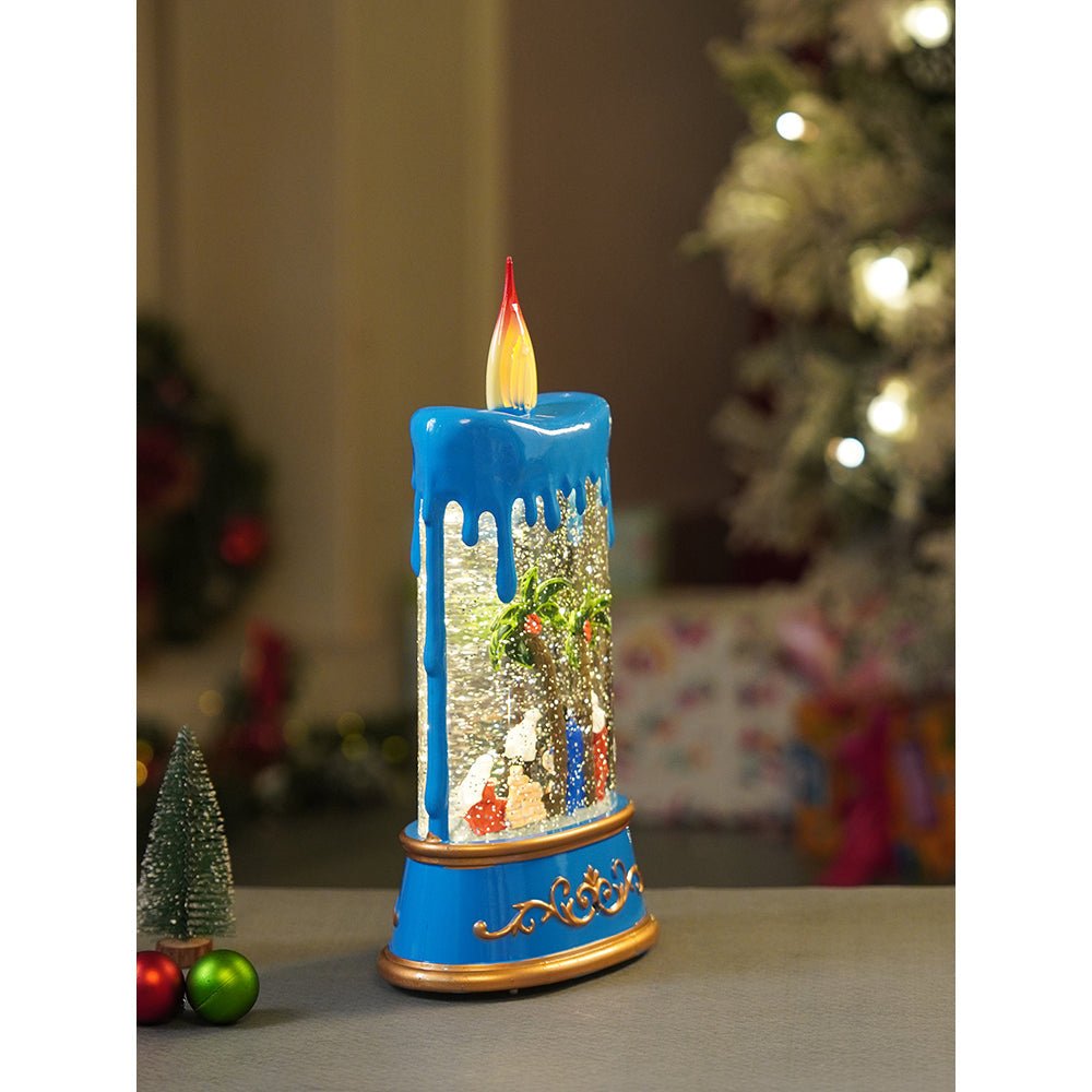 Little Surprise Box Blue Candle, with Musical Glitter Water and Lights, Christmas home décor and decoration - Christmas Decor
