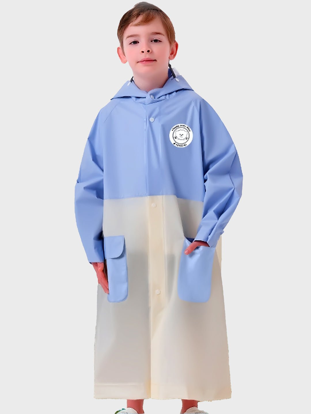 Little Surprise Box, Blue & Cream Dual color Long style Raincoat for Kids - LSB - RC - BLUCRM - DUAL - 2XL