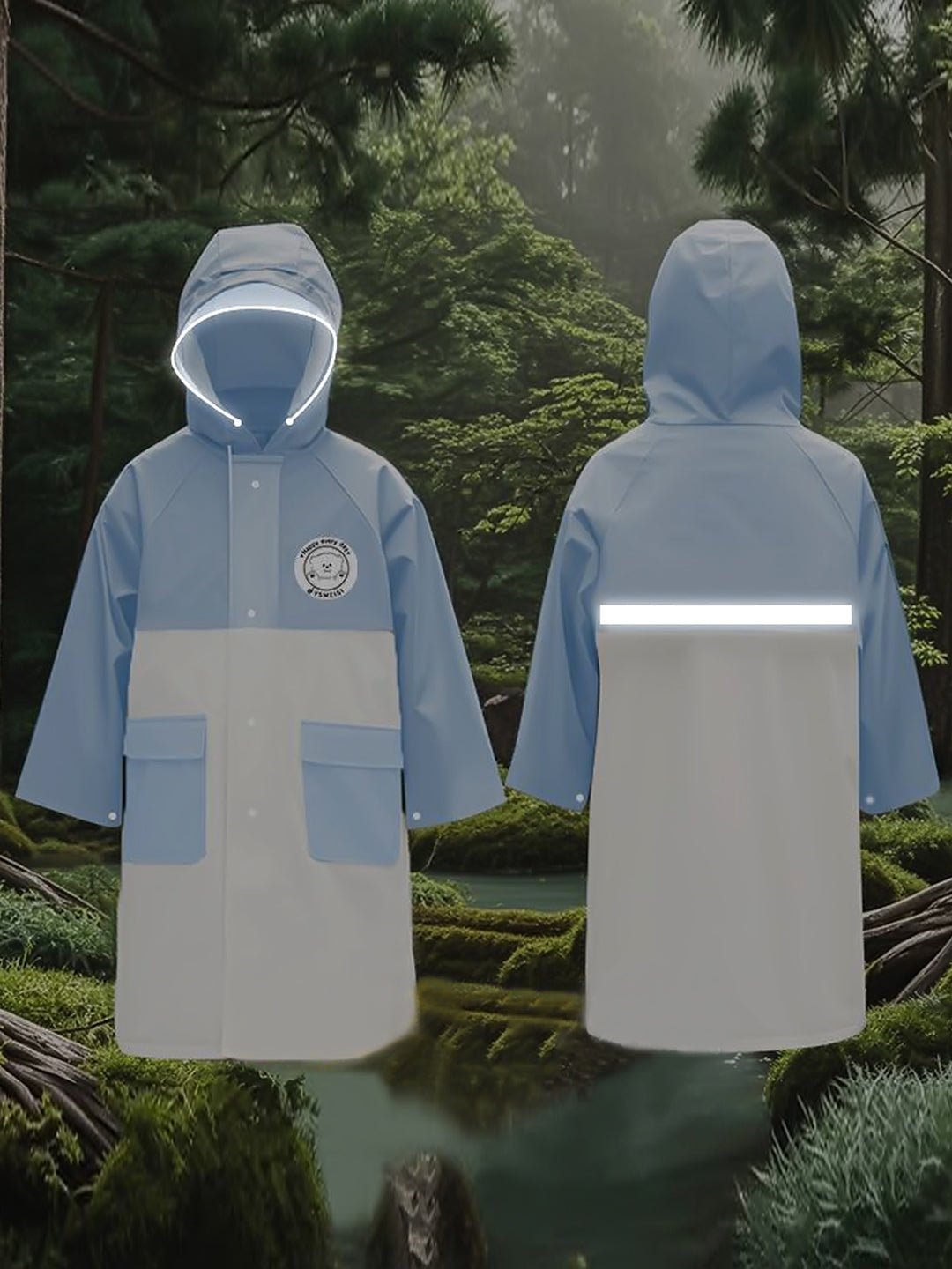 Little Surprise Box, Blue & Cream Dual color Long style Raincoat for Kids - LSB - RC - BLUCRM - DUAL - 2XL