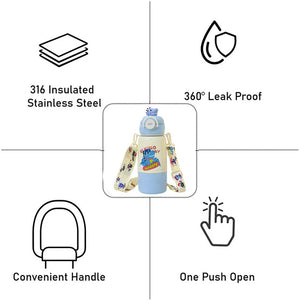 Little Surprise Box Blue Dino Bottomlid Series,Stainless Steel Kids Water Bottle, 480ml - Water Bottle