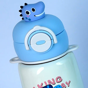 Little Surprise Box Blue Dino Bottomlid Series,Stainless Steel Kids Water Bottle, 480ml - Water Bottle