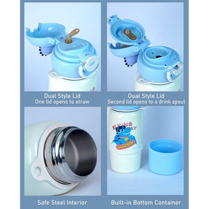 Little Surprise Box Blue Dino Bottomlid Series,Stainless Steel Kids Water Bottle, 480ml - Water Bottle