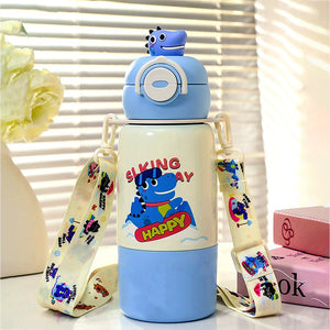 Little Surprise Box Blue Dino Bottomlid Series,Stainless Steel Kids Water Bottle, 480ml - Water Bottle