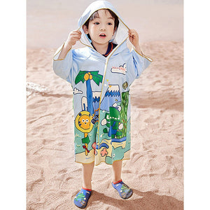 Little Surprise Box Blue Dino Lightweight Microfibre Hooded Swim Poncho/ beach coverup towel for Kids - LSB-SW-PNCHODINO100