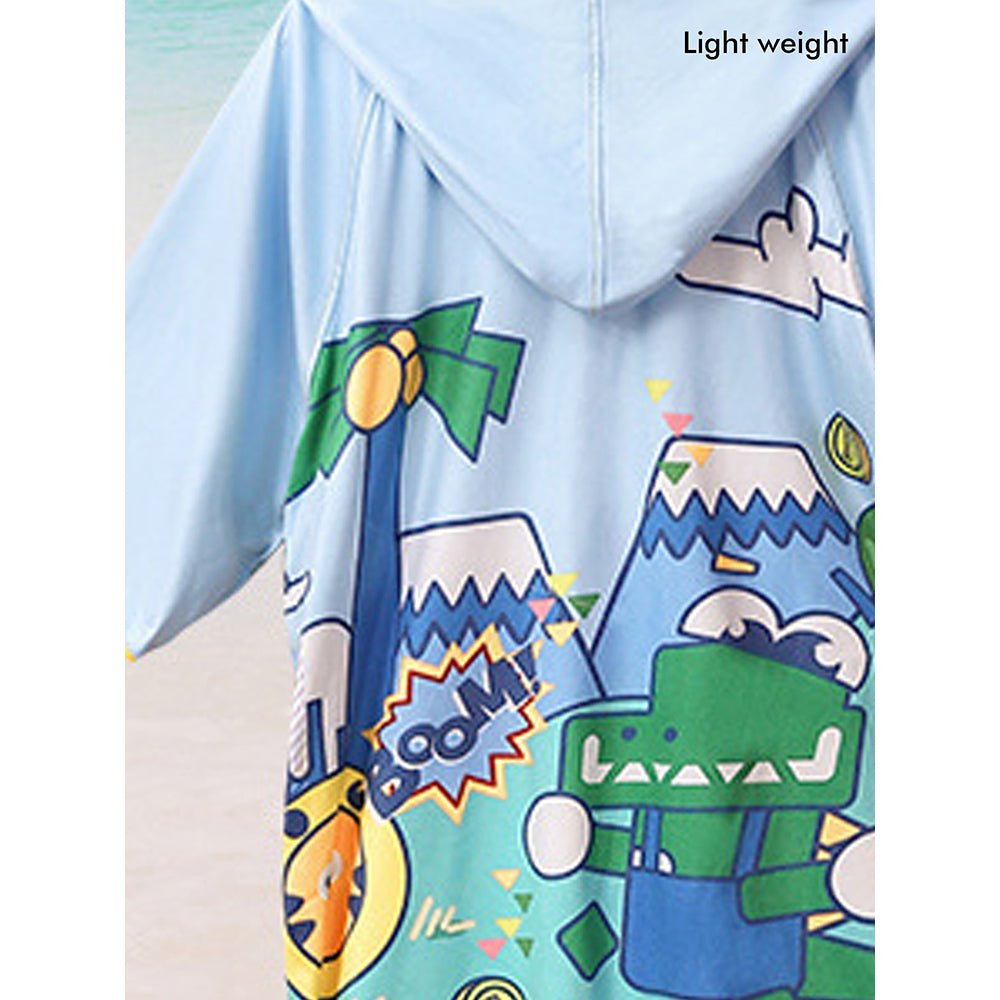 Little Surprise Box Blue Dino Lightweight Microfibre Hooded Swim Poncho/ beach coverup towel for Kids - LSB-SW-PNCHODINO100