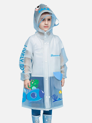 Little Surprise Box Blue Dino Submarine Transluscent Raincoat for Kids - Kids Rainwear