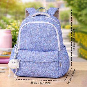 Little Surprise Box Blue Doodle Print School Backpack with Plush Pom - Pom Keychain - School Bag