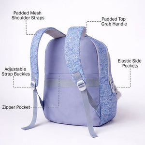 Little Surprise Box Blue Doodle Print School Backpack with Plush Pom - Pom Keychain - School Bag