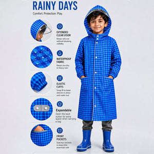 Little Surprise Box Blue Gingham Raincoat | The Mom Store - L Kids Raincoat