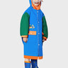 Little Surprise Box, Blue Green sleeve Dino Digger knee length raincoat for kids - LSB - RC - BLUGRN - DINODIG - LK - S