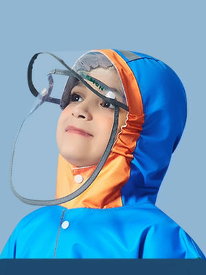 Little Surprise Box, Blue Green sleeve Dino Digger knee length raincoat for kids - LSB - RC - BLUGRN - DINODIG - LK - S