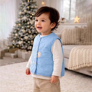 Little Surprise Box Blue Hello Teddy Reversible Sleeveless Winter Jacket for Kids - 2 - 3Y Kids Sweater
