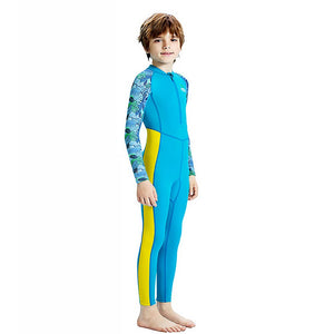 Little Surprise Box Blue Leaf Print Full Length Kids Swimwear Set (UPF 50+) - 3 - 4 Years Kids Swimwear