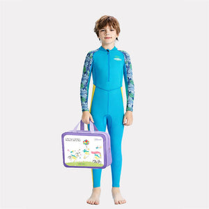 Little Surprise Box Blue Leaf Print Full Length Kids Swimwear Set (UPF 50+) - 3 - 4 Years Kids Swimwear