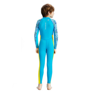 Little Surprise Box Blue Leaf Print Full Length Kids Swimwear Set (UPF 50+) - 3 - 4 Years Kids Swimwear