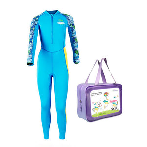 Little Surprise Box Blue Leaf Print Full Length Kids Swimwear Set (UPF 50+) - 3 - 4 Years Kids Swimwear