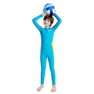 Little Surprise Box Blue Leaf Print Full Length Kids Swimwear Set (UPF 50+) - 3 - 4 Years Kids Swimwear