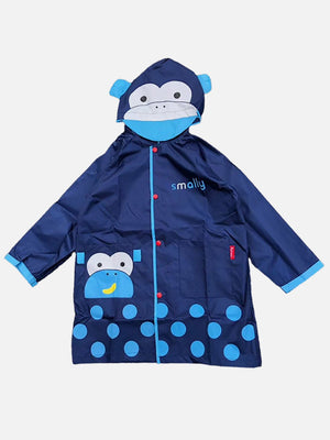 Little Surprise Box Blue Monkey Knee Length Raincoat for Kids - Kids Rainwear