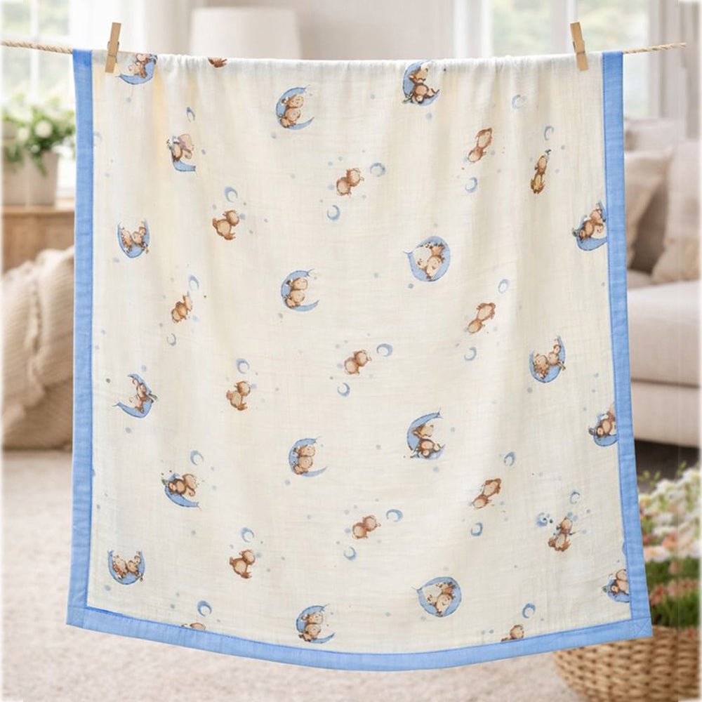 Little Surprise Box Blue Moon Teddy Muslin Cotton Baby Blanket - Baby Blanket