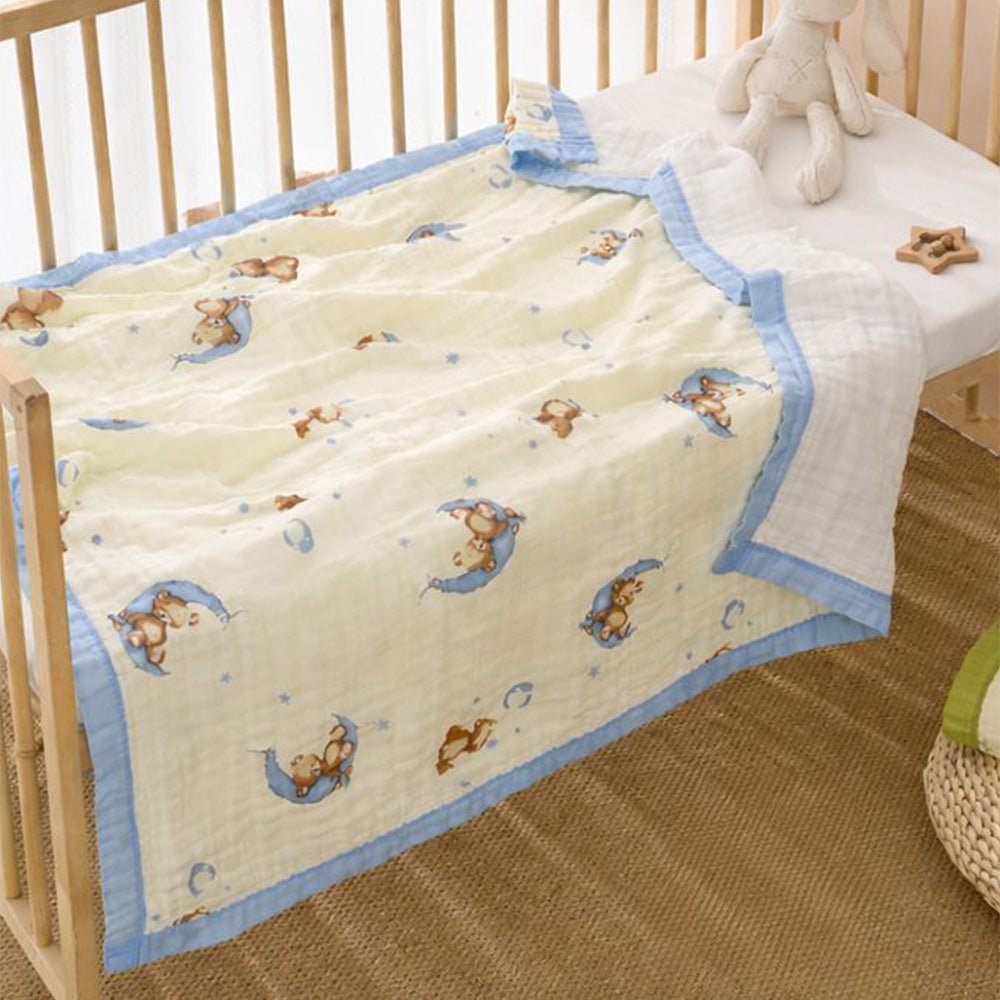 Little Surprise Box Blue Moon Teddy Muslin Cotton Baby Blanket - Baby Blanket