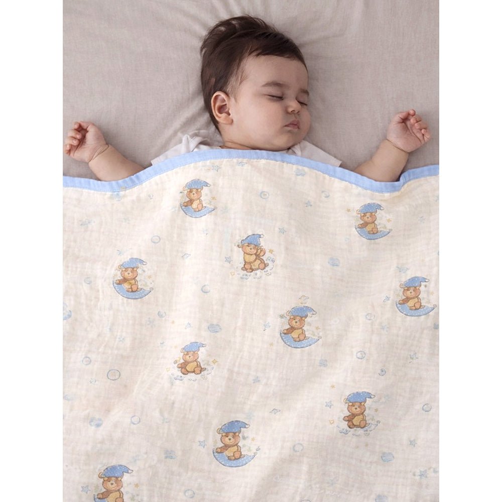 Little Surprise Box Blue Moon Teddy Muslin Cotton Baby Blanket - Baby Blanket