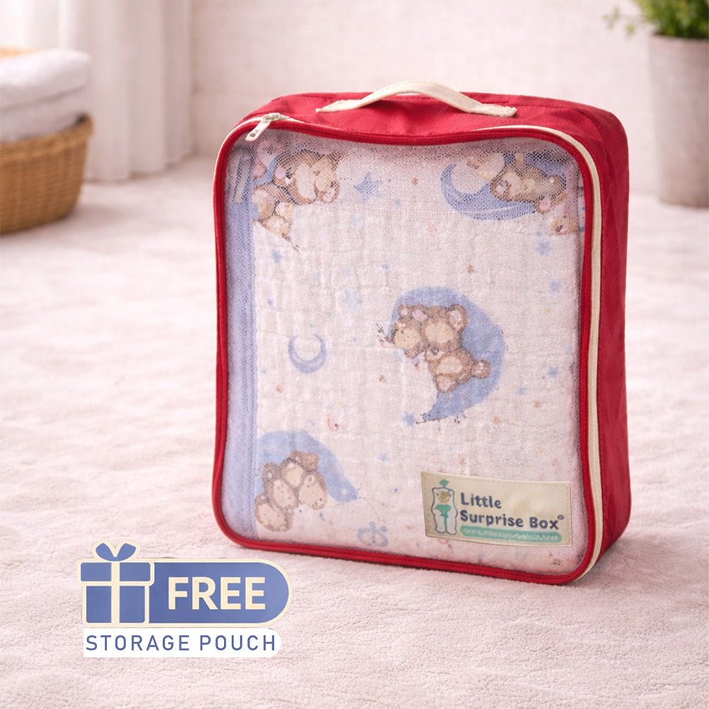 Little Surprise Box Blue Moon Teddy Muslin Cotton Baby Blanket - Baby Blanket