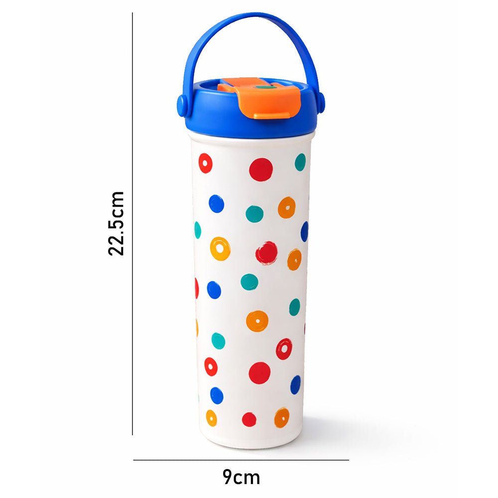 Little Surprise Box Blue & Multi Polka Stainless Steel Tumbler Bottle – 650ml - Water Bottle