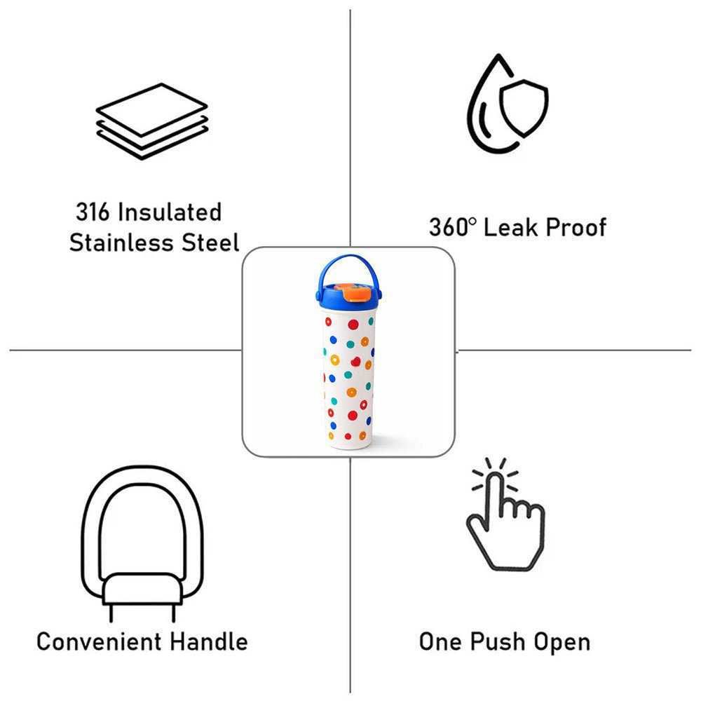 Little Surprise Box Blue & Multi Polka Stainless Steel Tumbler Bottle – 650ml - Water Bottle