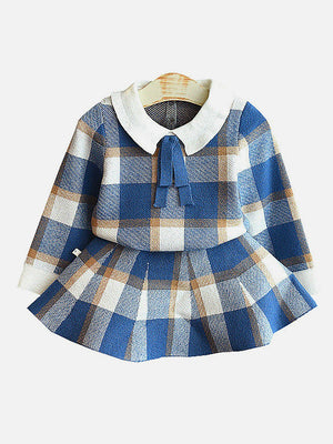 Little Surprise Box Blue Plaid Peter Pan collar 2 pcs - LSB - 2PCSKRT - BLUPLAID - 2 - 3Y