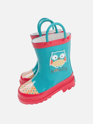 Little Surprise Box Blue Polka dots Owl Flexible Rubber Rain Gumboots for Toddlers and Kids - 28Euro Kids Gumboots