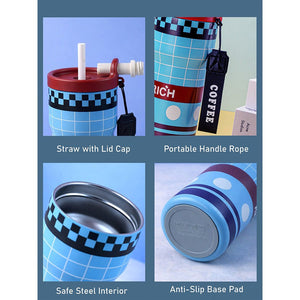 Little Surprise Box Blue Red Check Stainless Steel Tumbler 560ml - Water Bottle