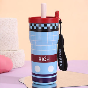 Little Surprise Box Blue Red Check Stainless Steel Tumbler 560ml - Water Bottle
