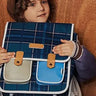 Little Surprise Box Blue Scottish Plaid Checks Rectangle style Backpack for Kids, M - LSB-BG-KKBLUSCOTMED