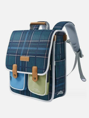 Little Surprise Box Blue Scottish Plaid Checks Rectangle style Backpack for Kids, M - LSB-BG-KKBLUSCOTMED