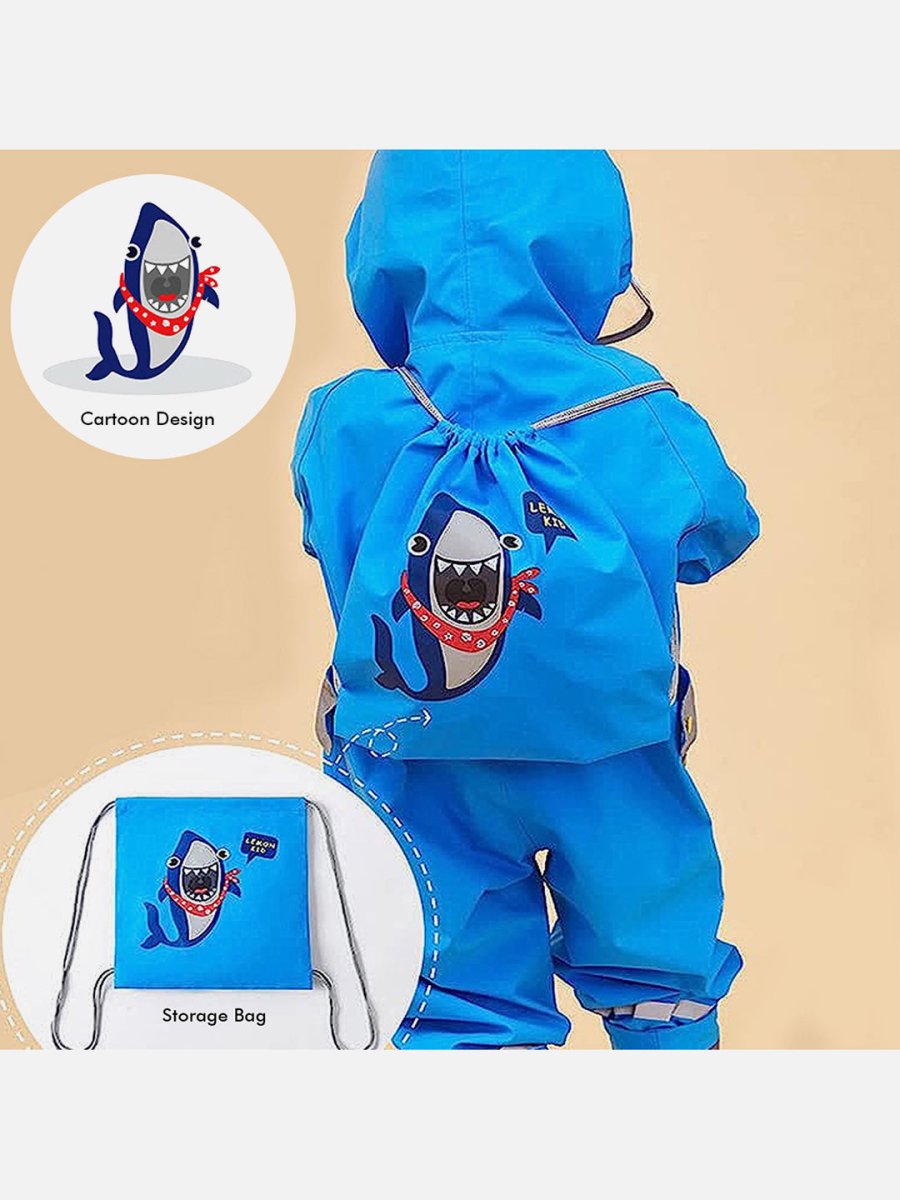 Little Surprise Box Blue Shark Theme All Over Jumpsuit / Playsuit Raincoat for Kids - LSB-S4-JS-BLUESHARK-SMALL