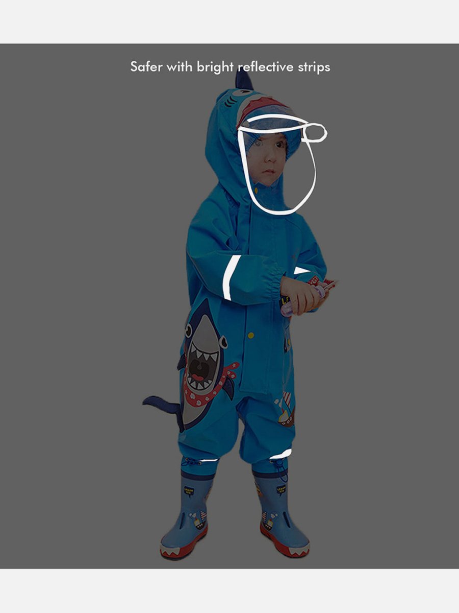 Little Surprise Box Blue Shark Theme All Over Jumpsuit / Playsuit Raincoat for Kids - LSB-S4-JS-BLUESHARK-SMALL
