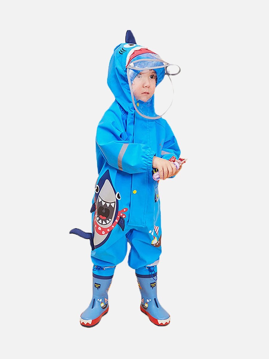 Little Surprise Box Blue Shark Theme All Over Jumpsuit / Playsuit Raincoat for Kids - LSB-S4-JS-BLUESHARK-SMALL