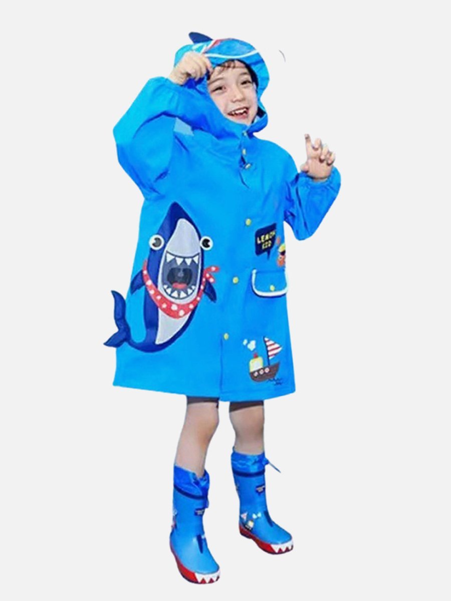 Little Surprise Box Blue Shark Theme Raincoat for Kids - LSB-S4-RC-BLUESHARK-SMALL