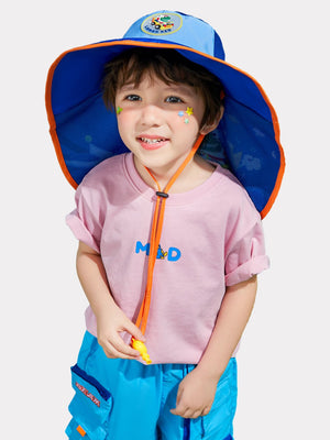 Little Surprise Box Blue Summer& Beach Cap with wide neck flap for Kids with windproof string - LSB - CAP - BLUNECKFLAP