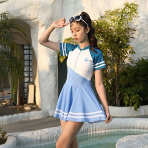 Blue Color Block frock style Swimwear for Teens - Little Surprise BoxBlue Color Block frock style Swimwear for Teens - Little Surprise BoxBlue Color Block frock style Swimwear for Teens