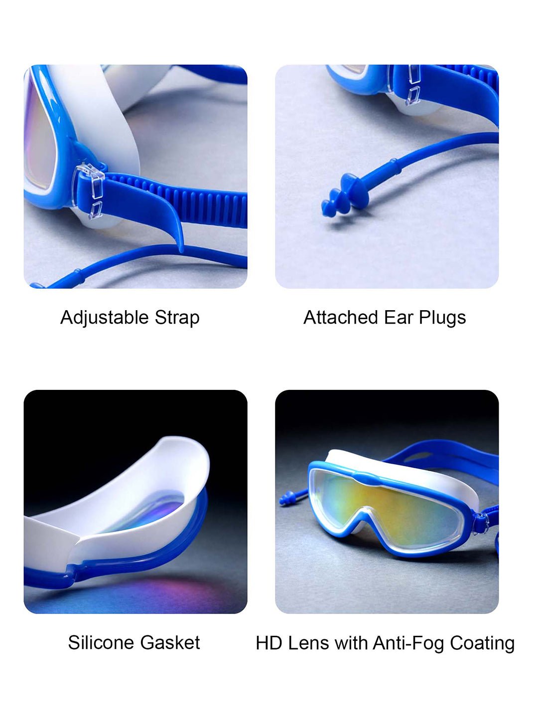 Little Surprise Box Blue & White Anti - Fog UV Protection Leakproof Swim Goggles for Kids, 7–15 Years - Swim Goggles