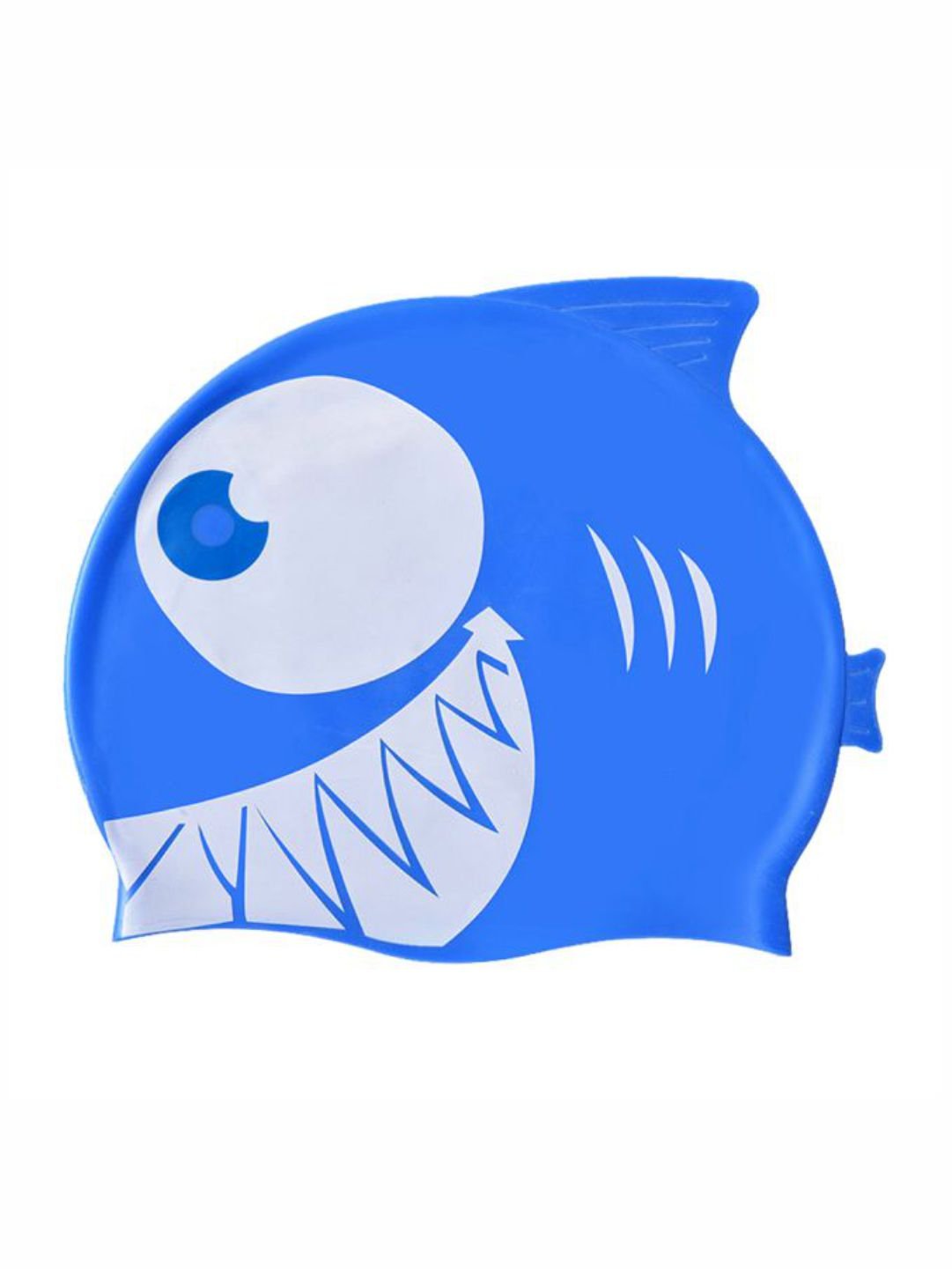 Little Surprise Box, Blue & White Jaw Fish , Silicone Kids Swim Cap, 5 years - 15 years - LSB - SWCAP - BLUWHTEFISH