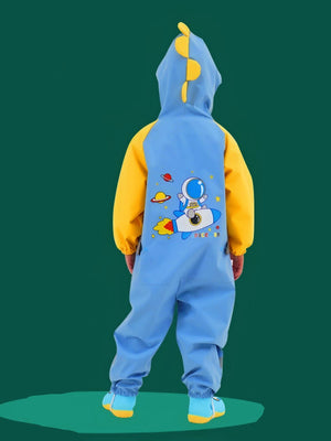 Little Surprise Box, Blue & Yellow Space Full Jumpsuit Style Raincoat for Toddlers and Kids - LSB - JS - BLUYELWSPACE - M