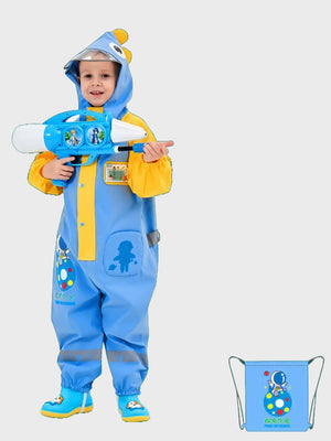 Little Surprise Box, Blue & Yellow Space Full Jumpsuit Style Raincoat for Toddlers and Kids - LSB - JS - BLUYELWSPACE - M